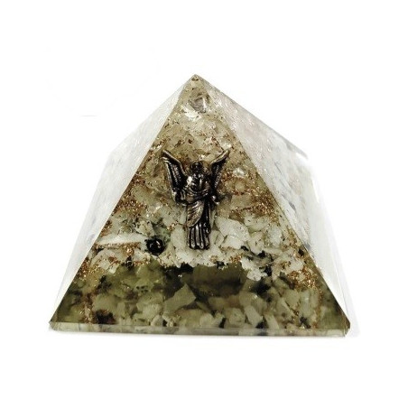 pirâmide orgonite pedra da lua e quartzo – 7 x 7