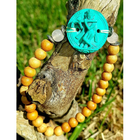 PULSEIRA DE SÂNDALO - Krishna TURQUESA E Quartzo Rosa
