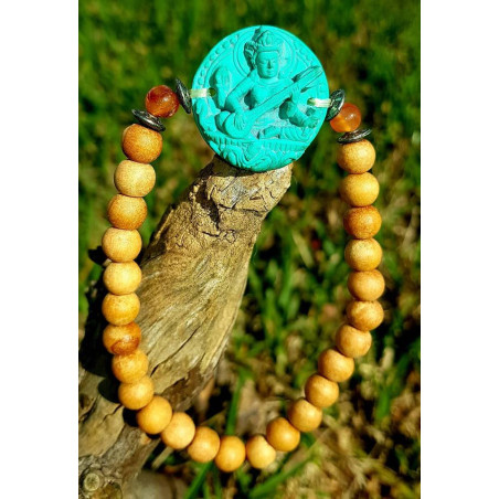 PULSEIRA DE SÂNDALO - SARASWATI TURQUESA -CORNALINA