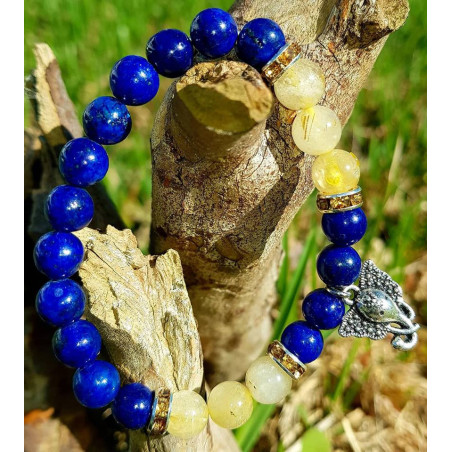 Pulseira Ganesha - Lapis Lazuli e Quartzo Rutilado