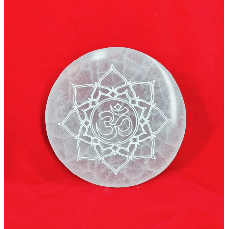 Placa Energética Selenite - Símbolo Om 14cm